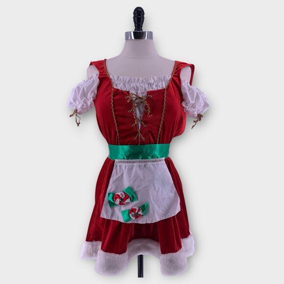 LEG AVENUE Y2K Sexy Candy Cane Mrs. Claus Santa Elf Costume Red Size Small - Picture 2 of 12